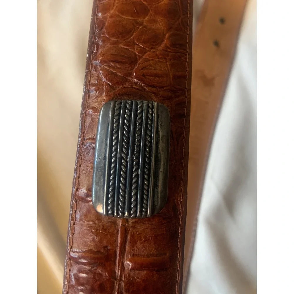 Rogers Belts Men 38 Western Brown Embossed Leather Crocodile Print Silver Buckle